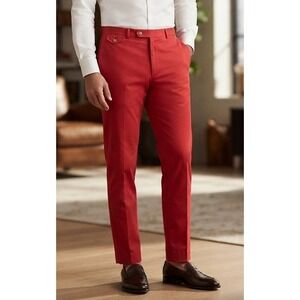 Allen Solly Chino Pants Men's 40x30 Red Cotton‎ Flat Front Straight Leg Korea